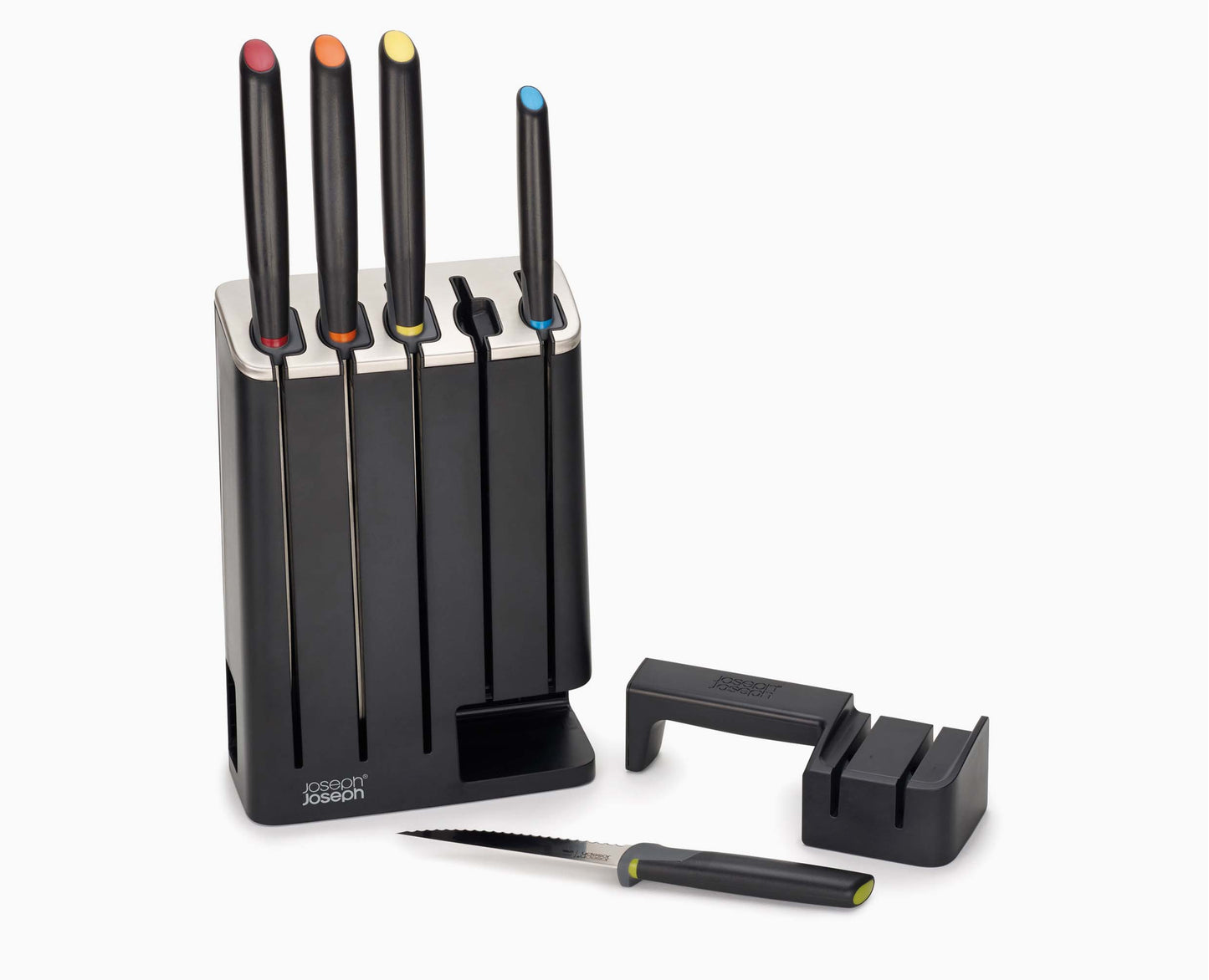 Elevate™ SlimBlock 5-Piece Multicolour Knife Set with Built-in Sharpener for Precision Cutting