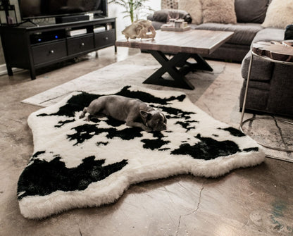 PupRug® Luxueuse Banquette en Mousse à Mémoire avec Imprimé Animal - Tissu Faux Vache Noire