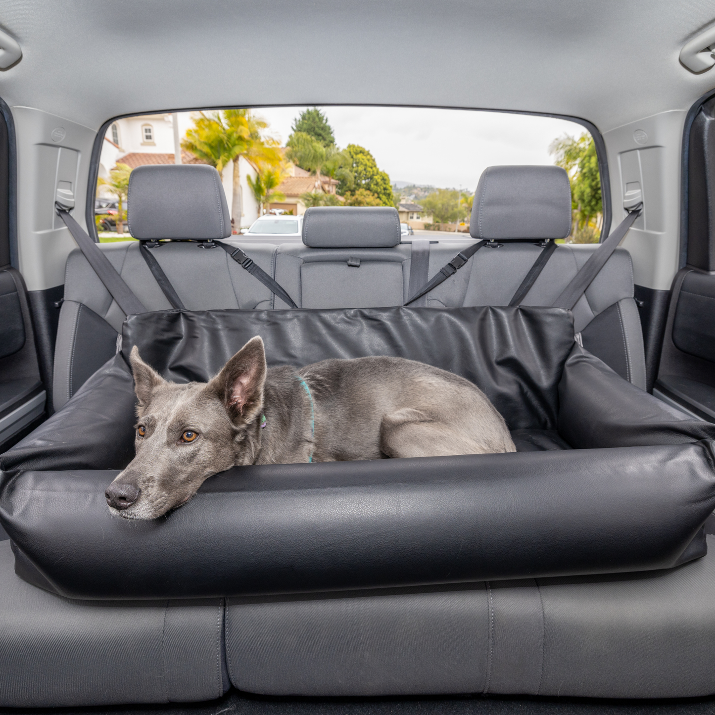 PupProtector™ Luxus Faux Leather Memory Foam Hundebett für das Auto – Stilvoller Komfort in Schwarz