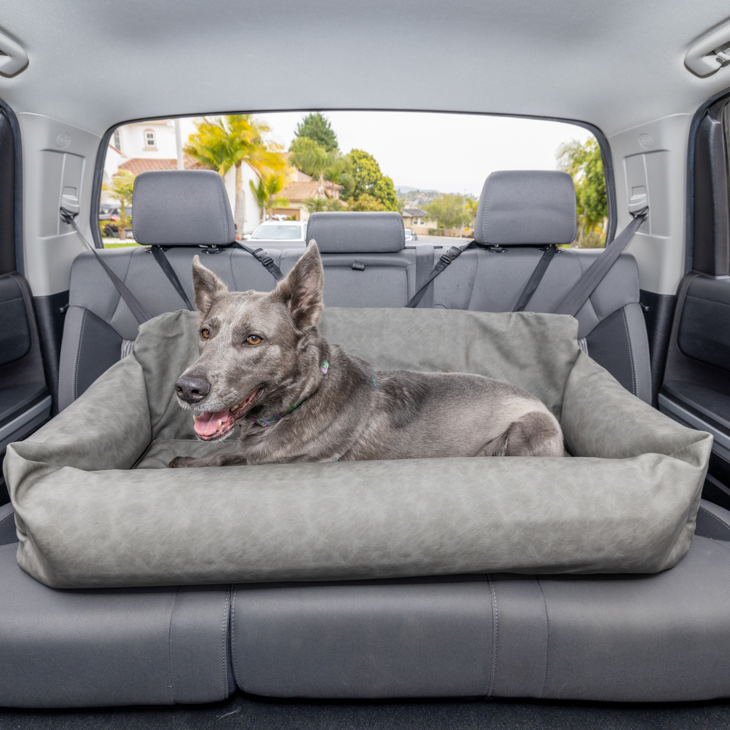 PupProtector™ Komfortabler Faux-Leder Memory Foam Hundesofa im eleganten Schiefergrau