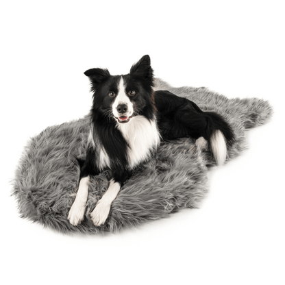 PupRug by Paw.com® Komfortables Faux-Fell Orthopädisches Hundebett – Elegantes Kurven-Design in Anthrazitgrau