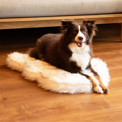 PupRug by Paw.com® Luxueuse Plaid Orthopédique en Faux Furet - Courbe Blanche avec Détails Marron