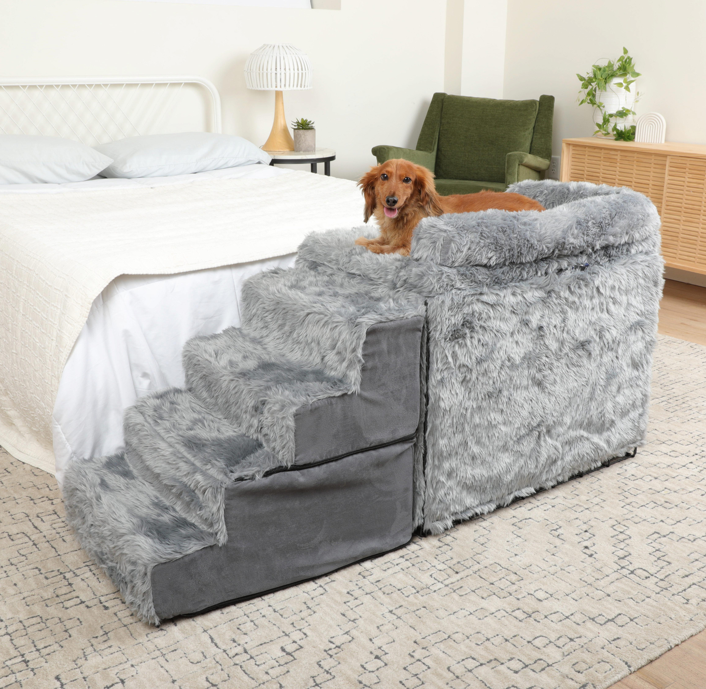 Ensemble de Couchage et Escaliers pour Chien - Lit de Chevet, Cage et Kit de Facilité d'Accès