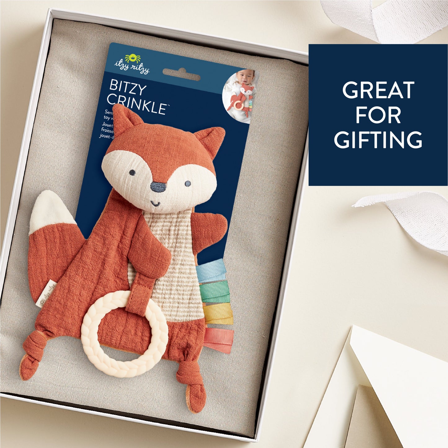 Bitzy Crinkle™ Sensory Crinkle Pal - Adorable Fox Touch and Play Toy