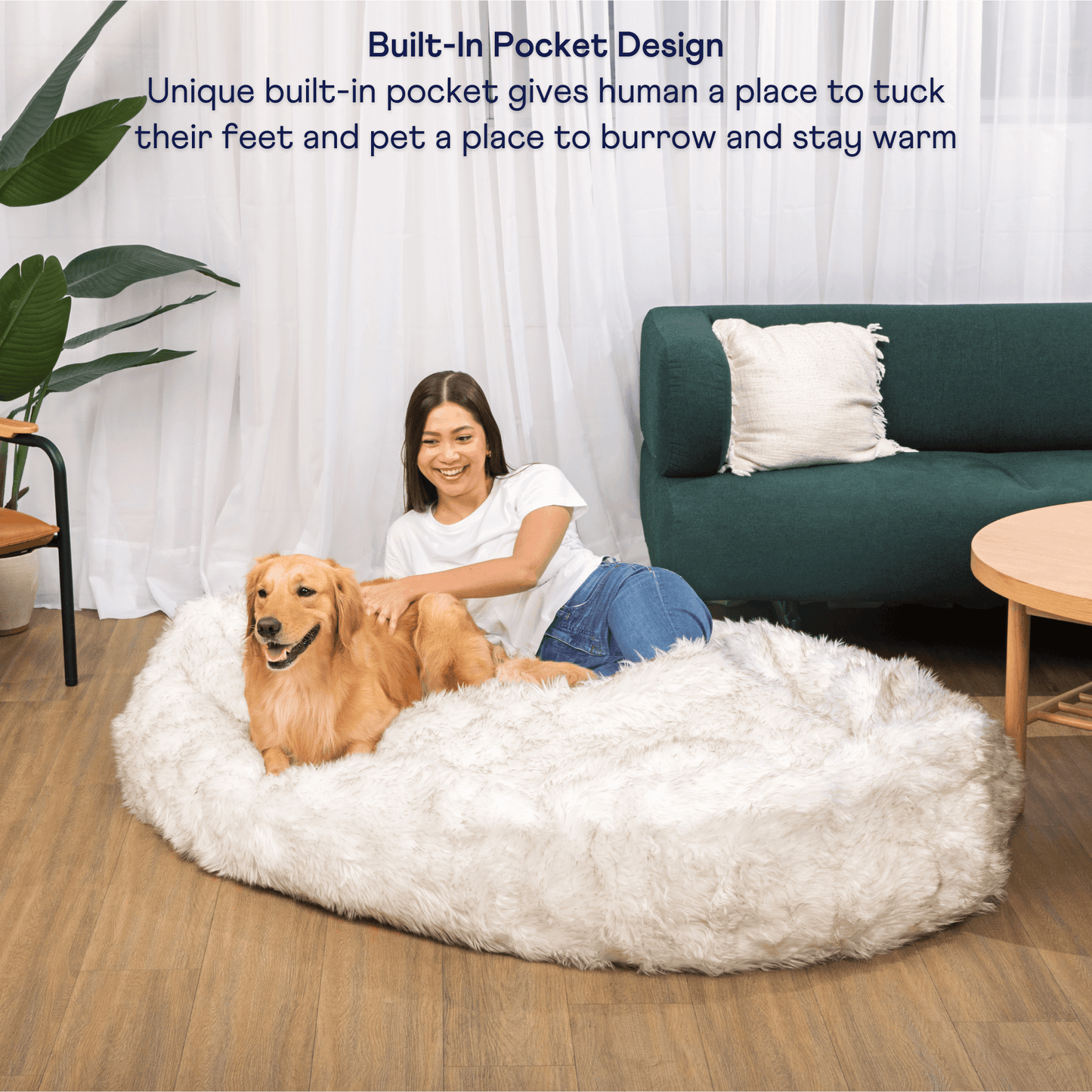 PupCloud™ Großer Faux Fur Memory Foam Hundebett – Weiß mit Braunen Akzenten für ultimativen Komfort