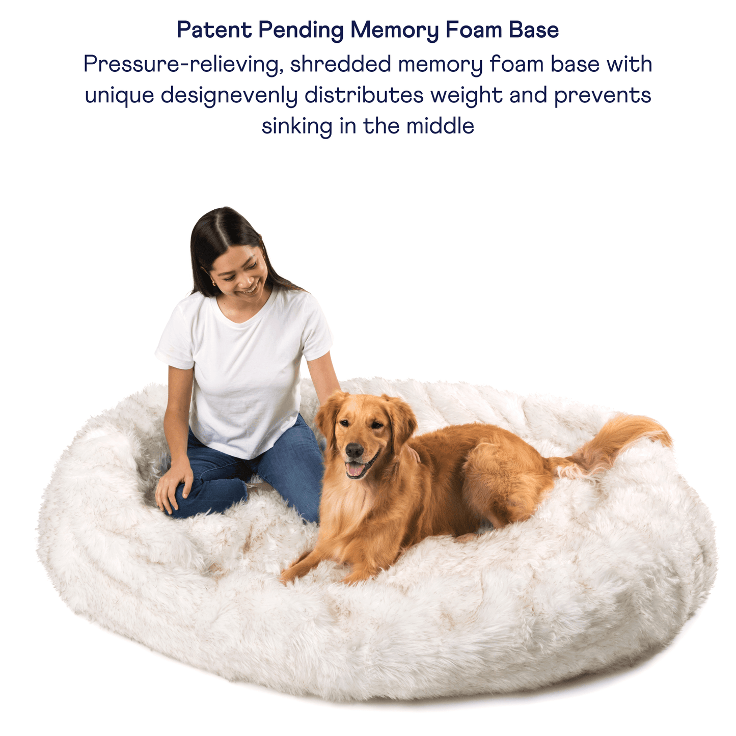 PupCloud™ Großer Faux Fur Memory Foam Hundebett – Weiß mit Braunen Akzenten für ultimativen Komfort