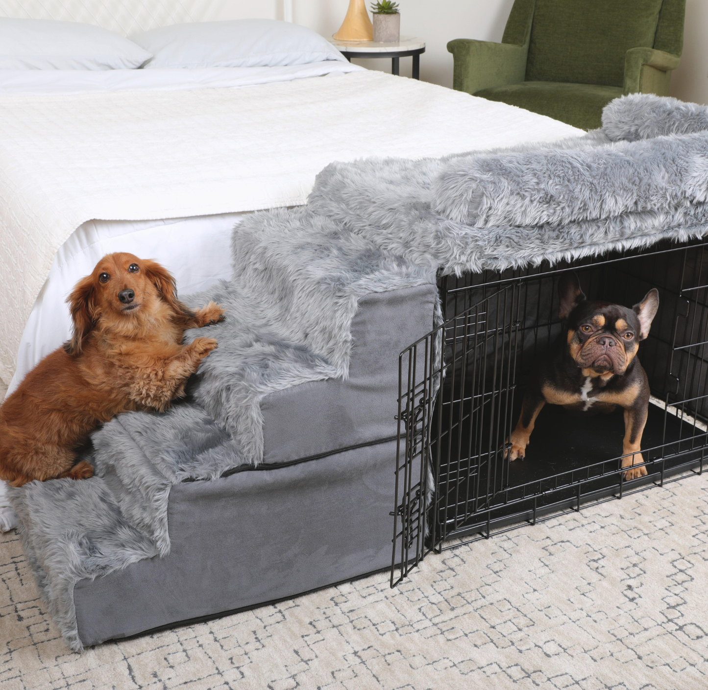 Ensemble de Couchage et Escaliers pour Chien - Lit de Chevet, Cage et Kit de Facilité d'Accès