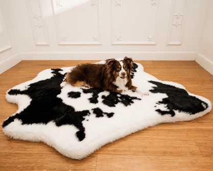 PupRug® Luxueuse Banquette en Mousse à Mémoire avec Imprimé Animal - Tissu Faux Vache Noire