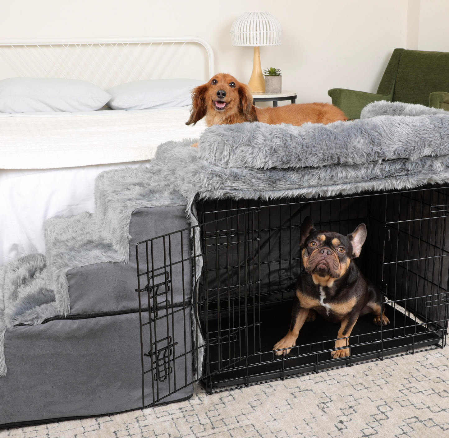 Ensemble de Couchage et Escaliers pour Chien - Lit de Chevet, Cage et Kit de Facilité d'Accès
