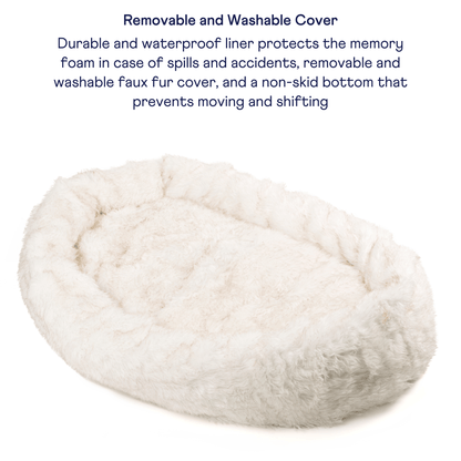 PupCloud™ Großer Faux Fur Memory Foam Hundebett – Weiß mit Braunen Akzenten für ultimativen Komfort