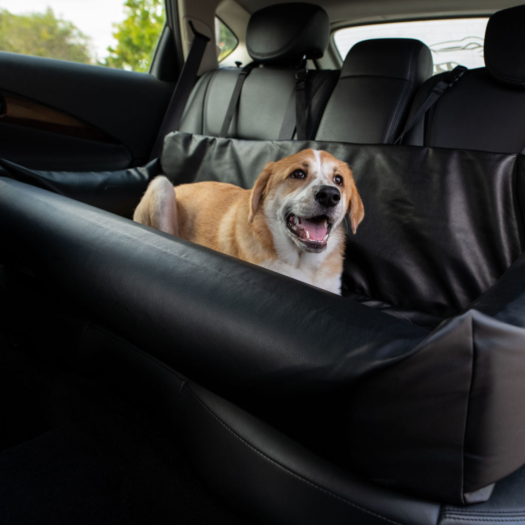 PupProtector™ Luxus Faux Leather Memory Foam Hundebett für das Auto – Stilvoller Komfort in Schwarz