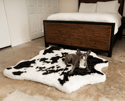 PupRug® Luxueuse Banquette en Mousse à Mémoire avec Imprimé Animal - Tissu Faux Vache Noire