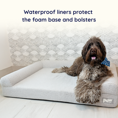 PupLuxe™ 3-Bolster Dog Bed in Elegant Grey Bouclé for Ultimate Comfort