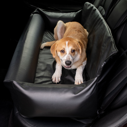 PupProtector™ Luxus Faux Leather Memory Foam Hundebett für das Auto – Stilvoller Komfort in Schwarz