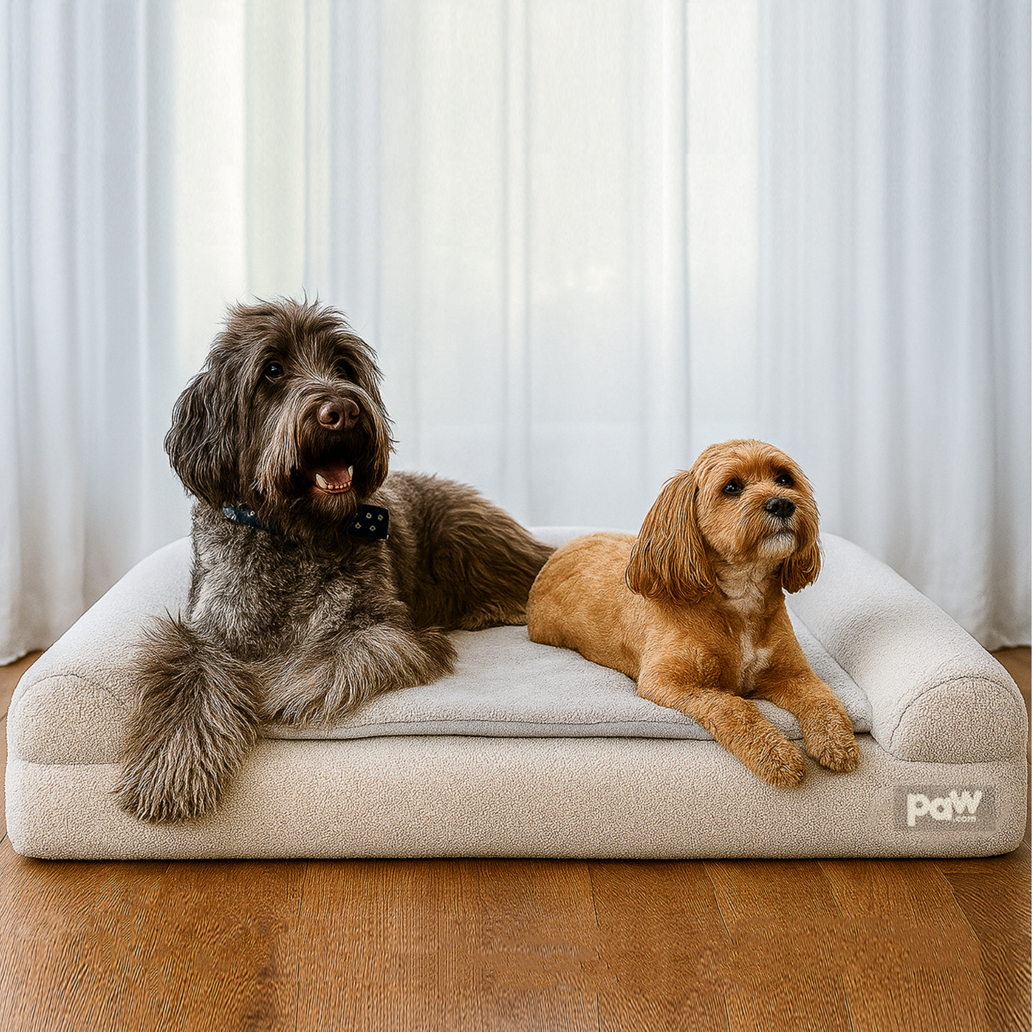 PupLuxe™ 3-Bolster Dog Bed in Elegant Grey Bouclé for Ultimate Comfort