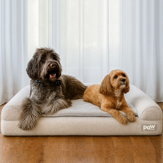 PupLuxe™ 3-Bolster Dog Bed in Elegant Grey Bouclé for Ultimate Comfort