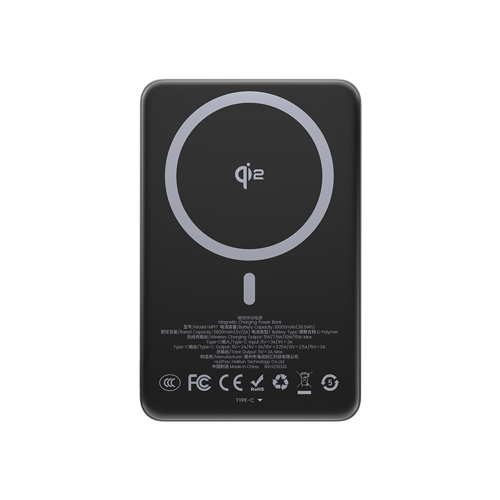 Qi2 Wireless Portable Charger 10000mAh - MagSafe Compatible Power Bank with Magnetic Alignment