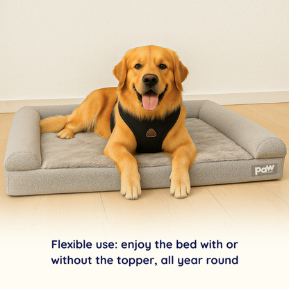 PupLuxe™ 3-Bolster Dog Bed in Elegant Grey Bouclé for Ultimate Comfort