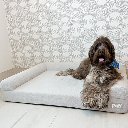 PupLuxe™ 3-Bolster Dog Bed in Elegant Grey Bouclé for Ultimate Comfort