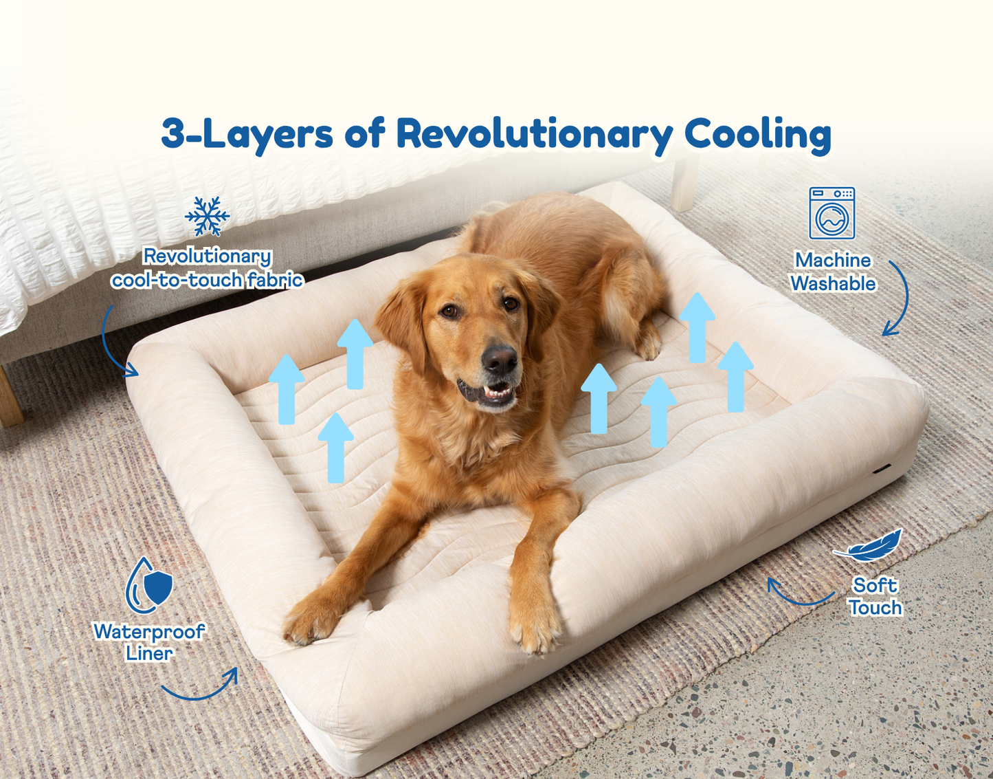 PupChill™ Arctic Sand Cooling Dog Bed with 4 Bolsters for Ultimate Comfort