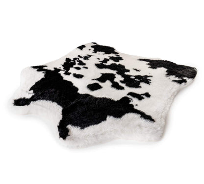 PupRug® Luxueuse Banquette en Mousse à Mémoire avec Imprimé Animal - Tissu Faux Vache Noire