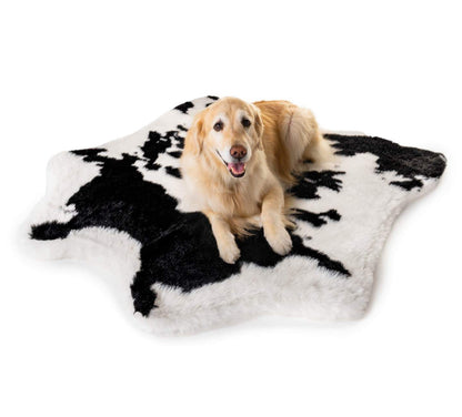PupRug® Luxueuse Banquette en Mousse à Mémoire avec Imprimé Animal - Tissu Faux Vache Noire
