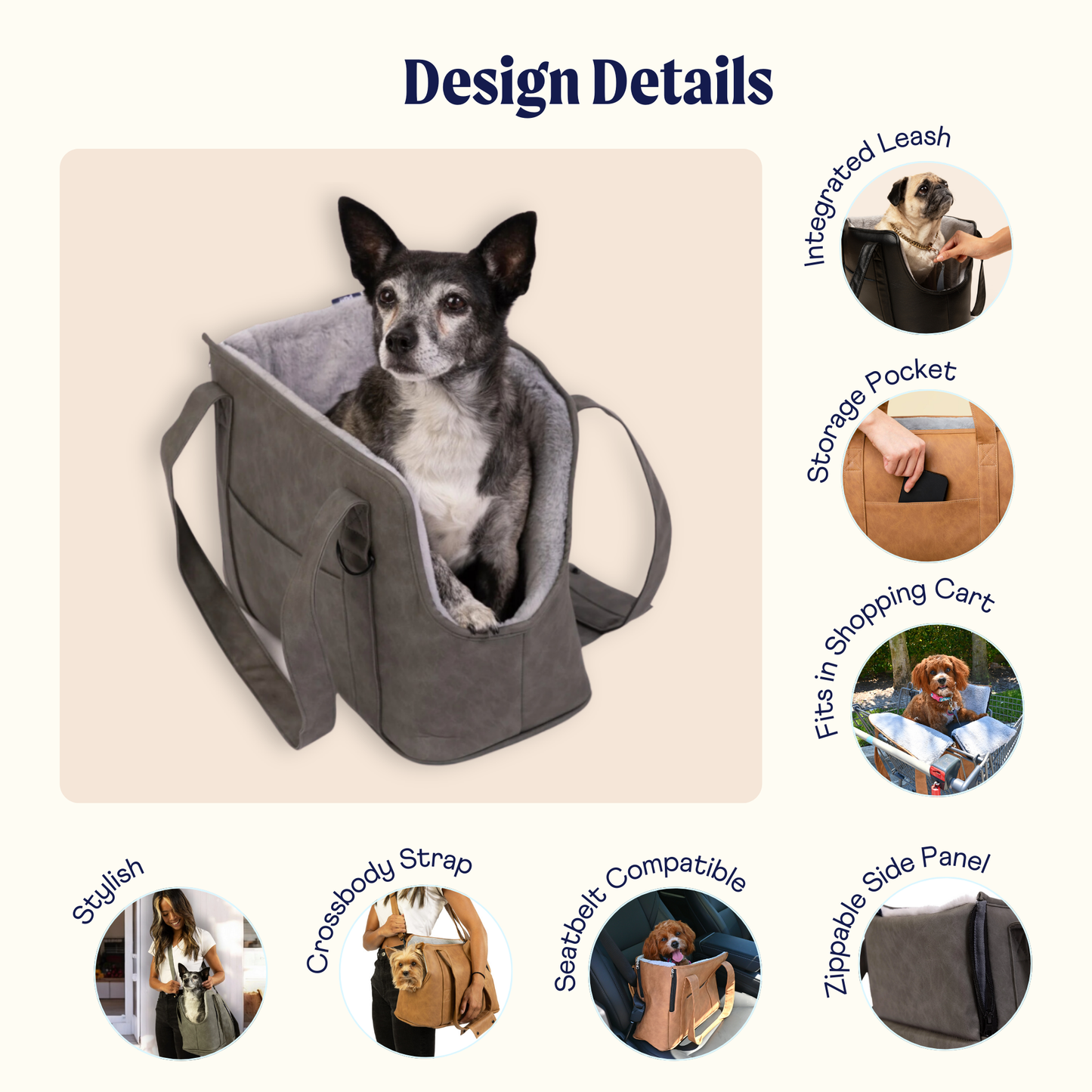 PupTote™ 3-in-1 Faux Leather Hundetragetasche 2.0 – Elegant Slate Grey