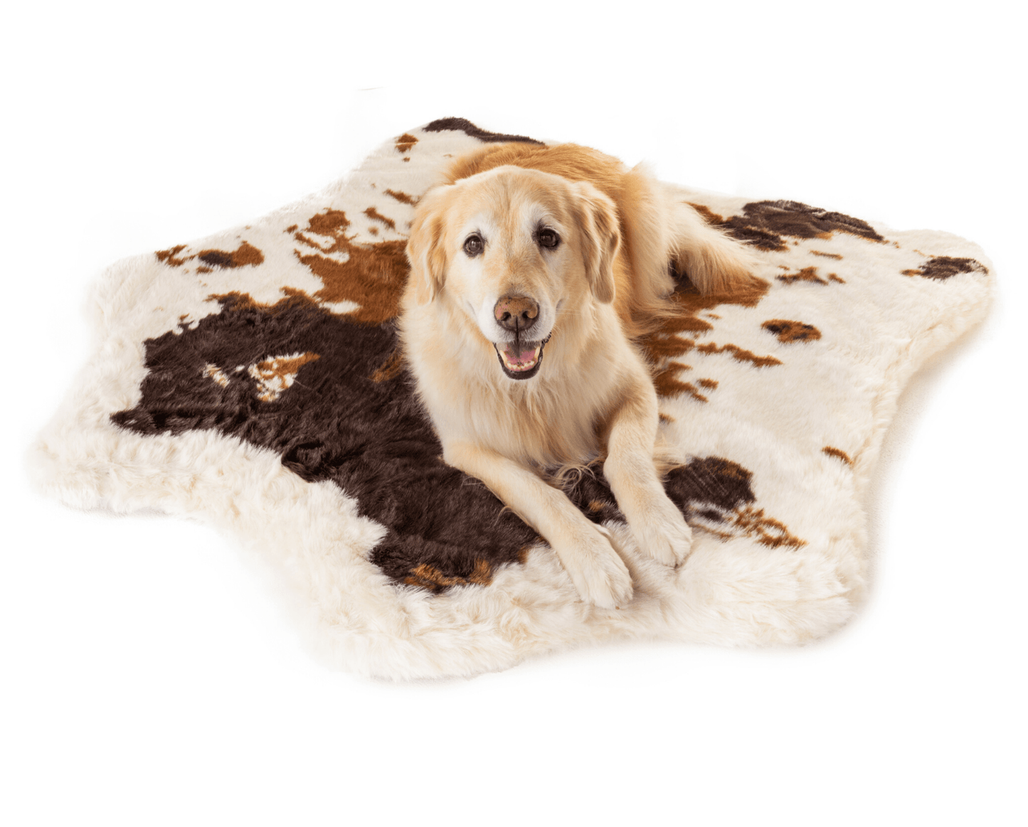 PupRug® Komfortabler Tierprint-Schaumstoff-Hundesofa – Braunes Kunst-Kuhfell