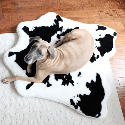 PupRug® Luxueuse Banquette en Mousse à Mémoire avec Imprimé Animal - Tissu Faux Vache Noire