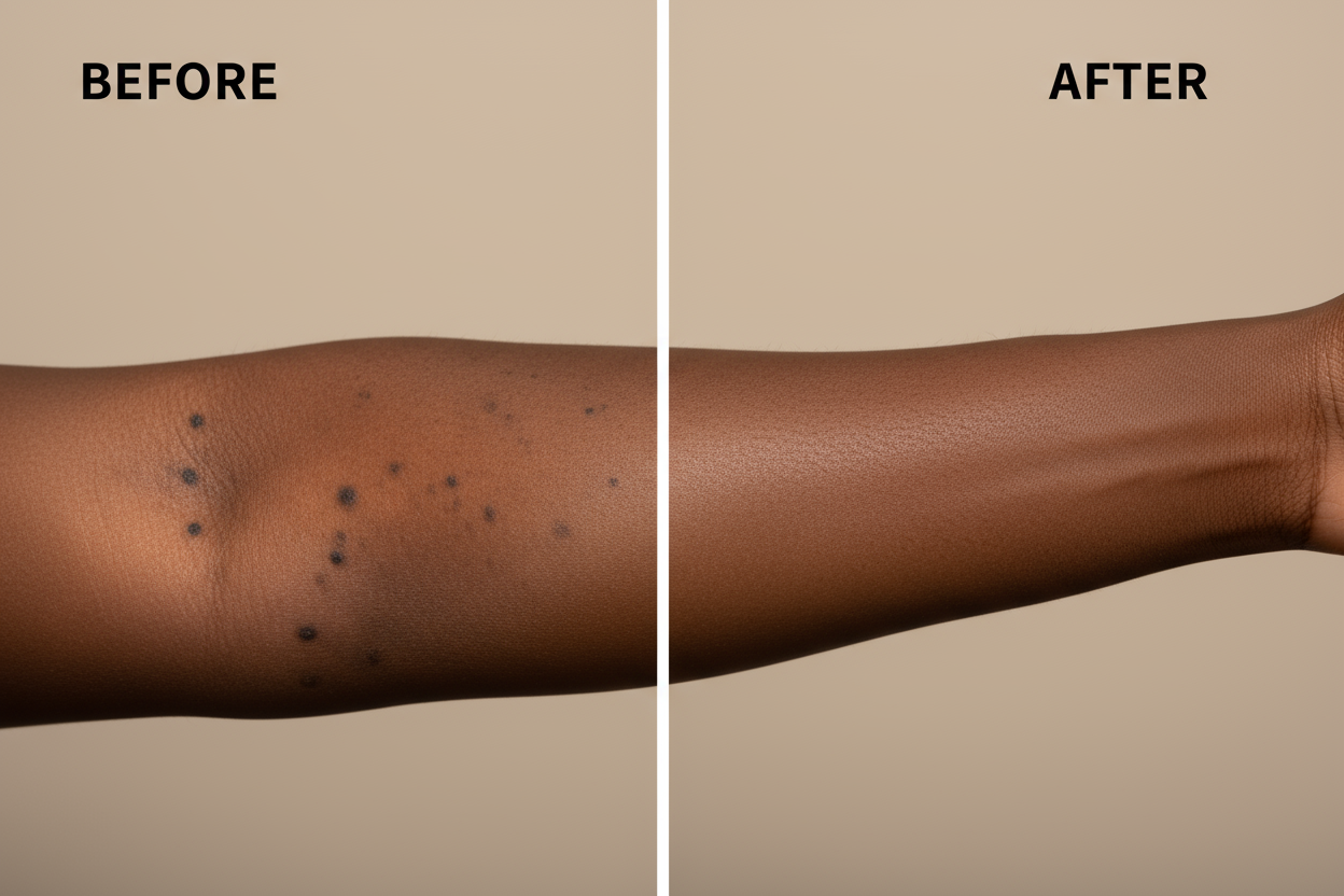 Before and after pigmentation on Black skin