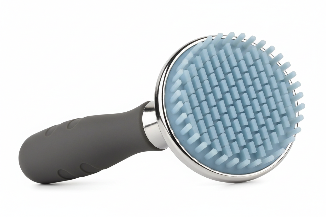 make a grooming brush for pets with a circular head and flat bristles