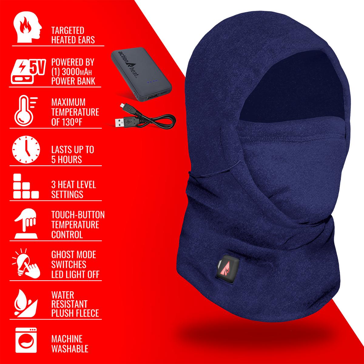 ActionHeat 5V Battery Heated Fleece Balaclava - Full Set