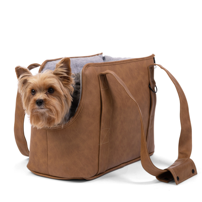 PupTote™ 3-en-1 Sac de transport pour chien en faux cuir 2.0 - Camel