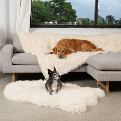 PupRug® Luxe Faux Fur Orthopedic Hundebett – Weiches Schafsvlies in Elfenbeinoptik