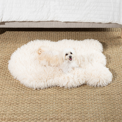 PupRug® Luxe Faux Fur Orthopedic Hundebett – Weiches Schafsvlies in Elfenbeinoptik