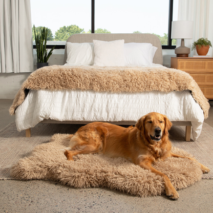 PupRug® Luxe Faux Fur Orthopädisches Hundebett – Weiche Schaffel-Fell-Optik in Tan