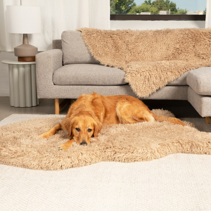 PupRug® Luxe Faux Fur Orthopädisches Hundebett – Weiche Schaffel-Fell-Optik in Tan