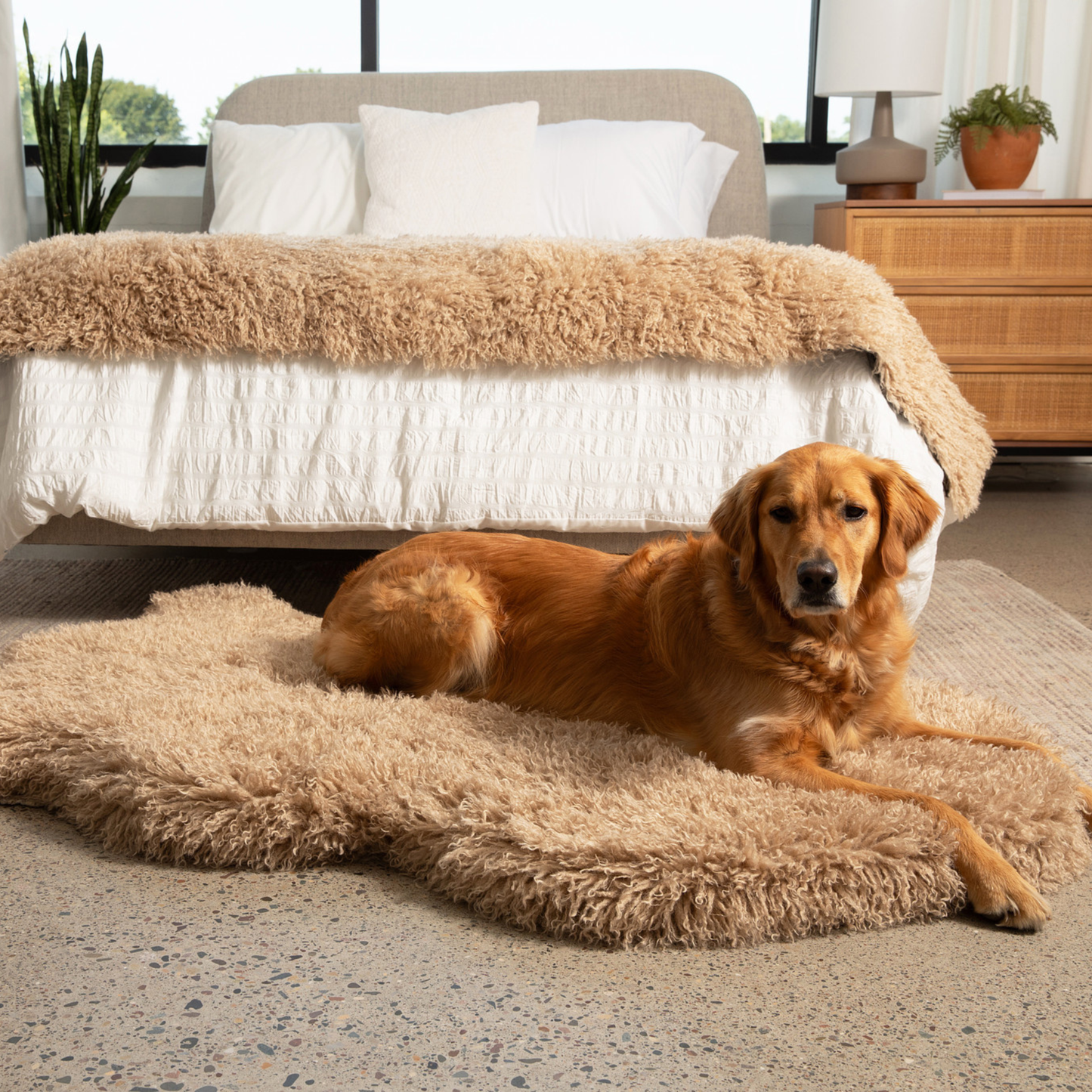 PupRug® Luxe Faux Fur Orthopädisches Hundebett – Weiche Schaffel-Fell-Optik in Tan