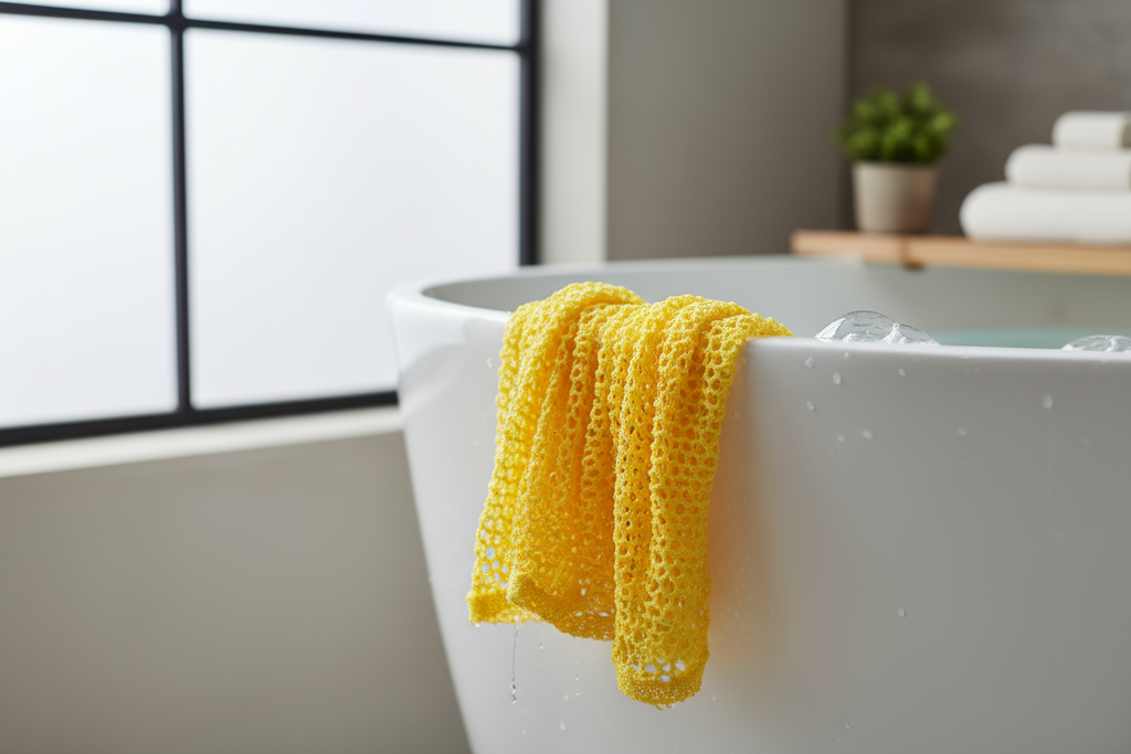 Yellow African Net Sponge in Bathtub