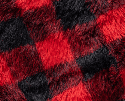 PupRug® Komfortabler Hundebett-Bezug aus Faux-Fell – Elegantes Kurven-Design in Rot & Schwarz Karomuster (Bett nicht im Lieferumfang enthalten)